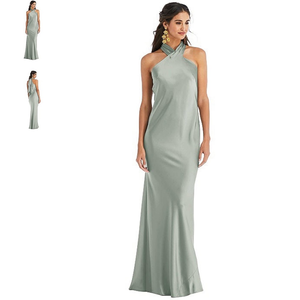 Dessy Cross Neck Gown - green bridesmaid dress